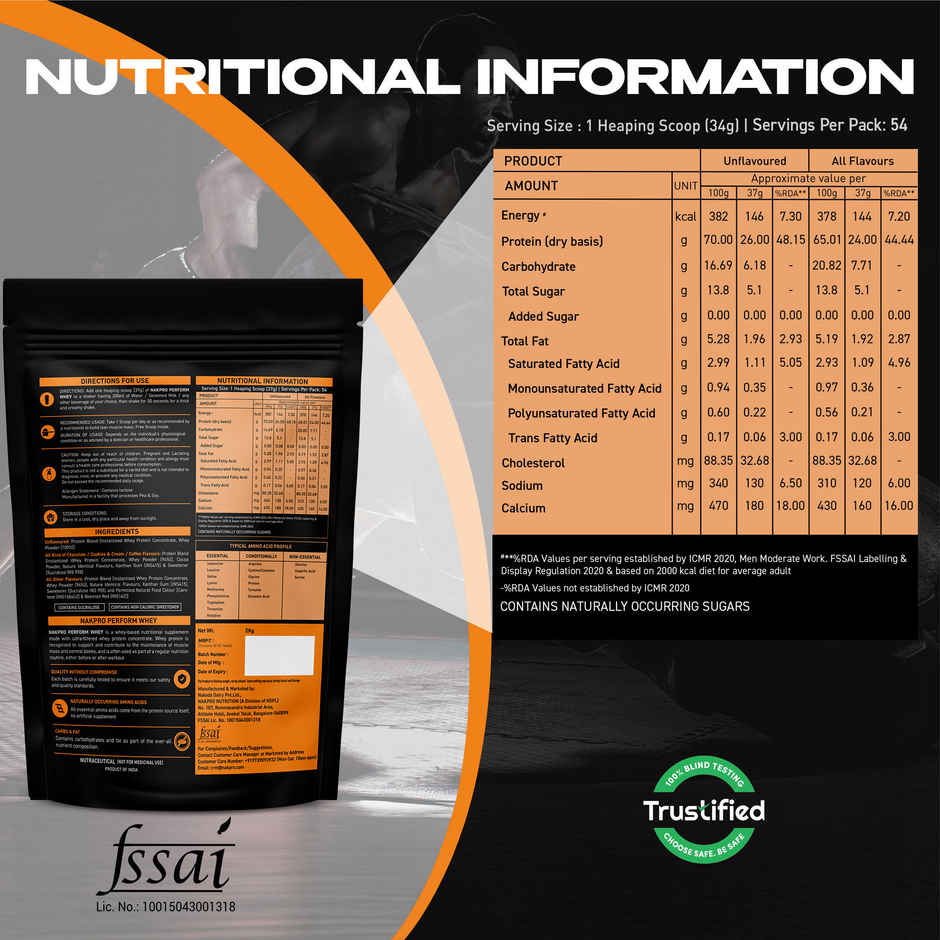Nakpro Perform Whey Protein Concentrate |Trustified Certified | Unflavoured