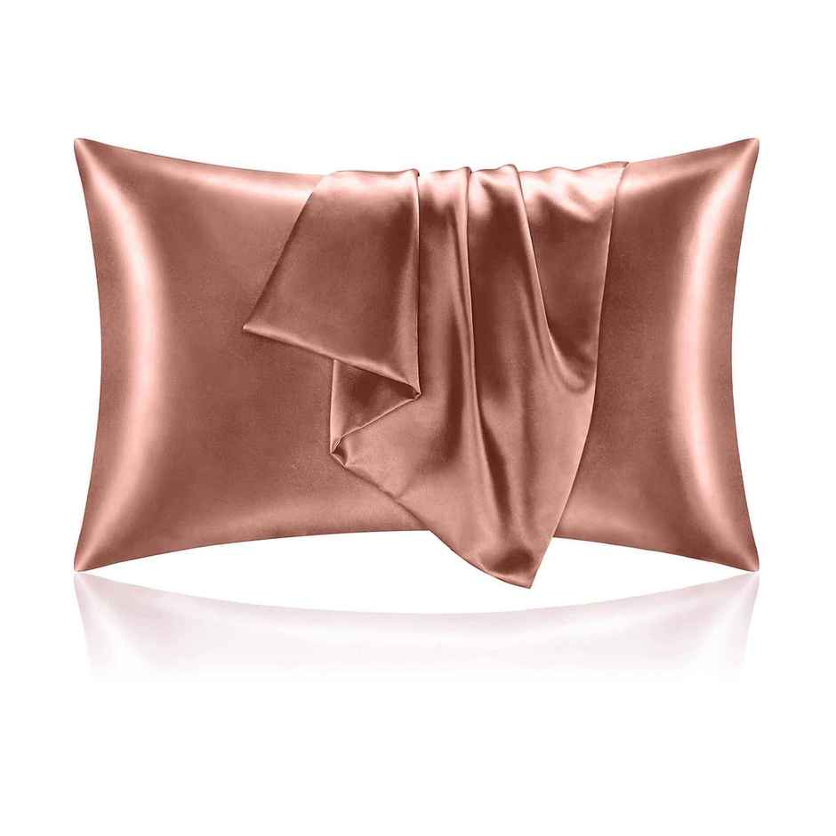Kuber Industries 2 Pcs Satin Pillow Covers for Hair with 3 Scrunchies for Women | Subtle Copper