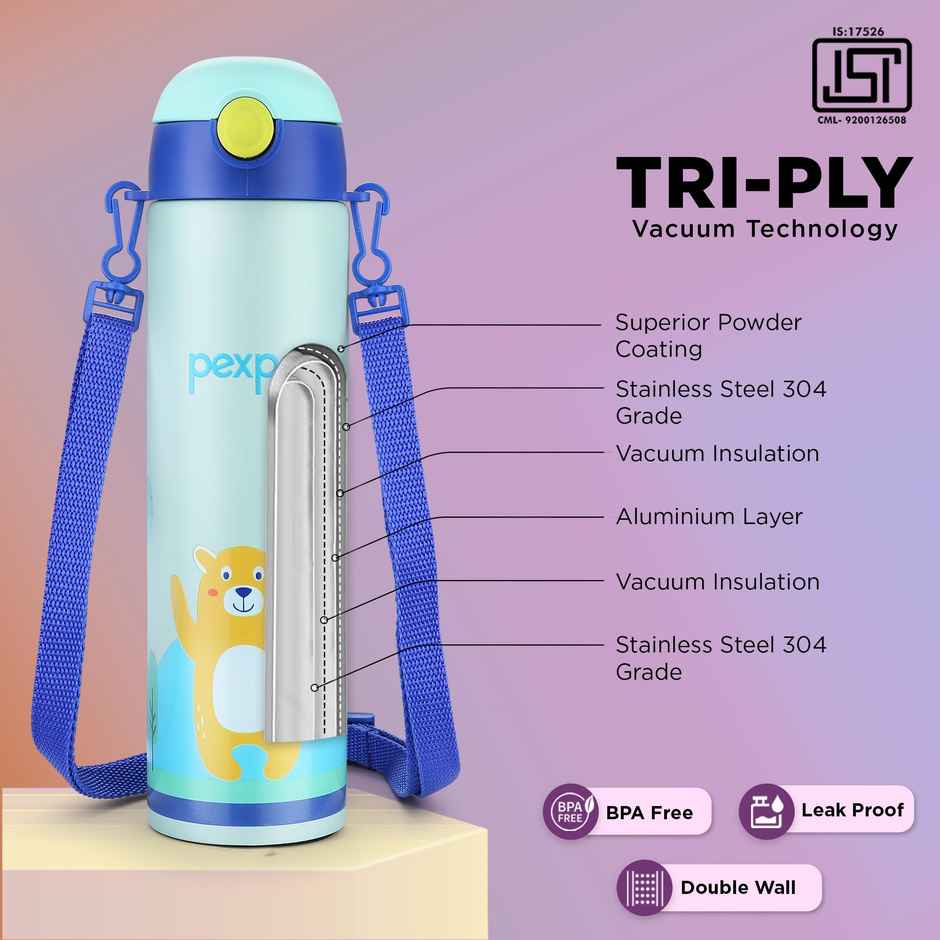 Pexpo Pixy Hot & Cold Stainless Steel Kids Bottle | Thermosteel Flask | Green | 470 ml