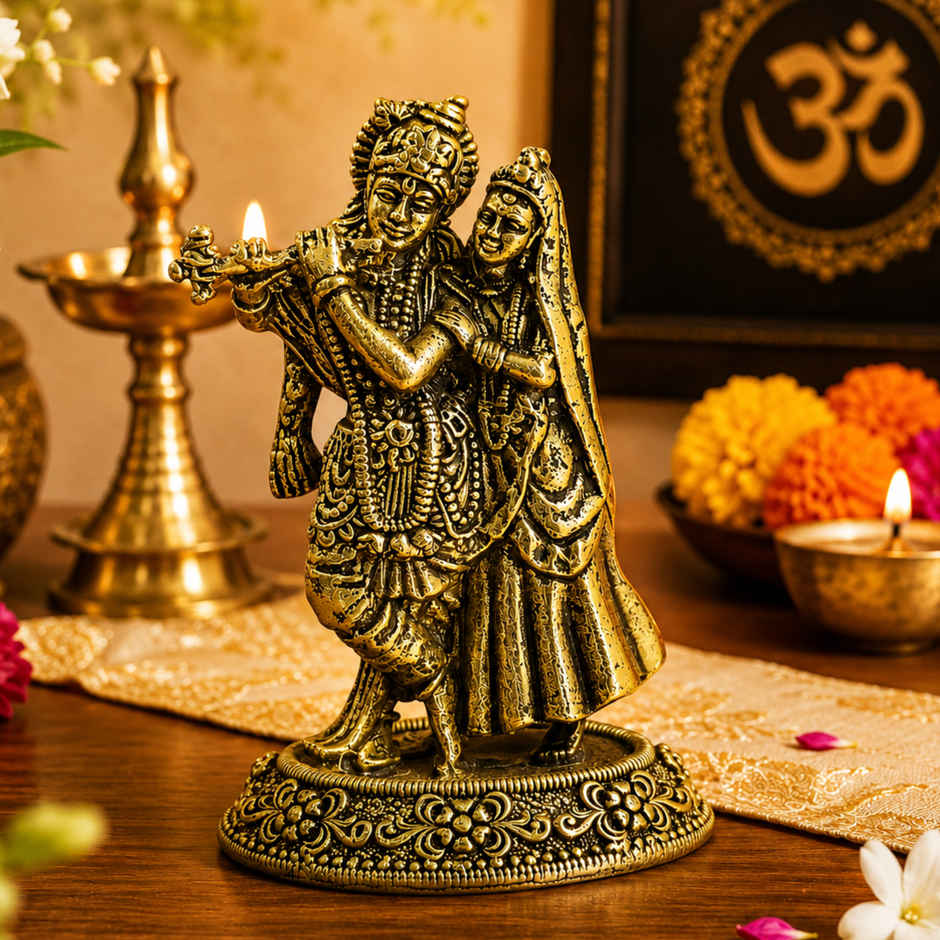Pure Brass Radhe Krishna Idol | Estoria Collective