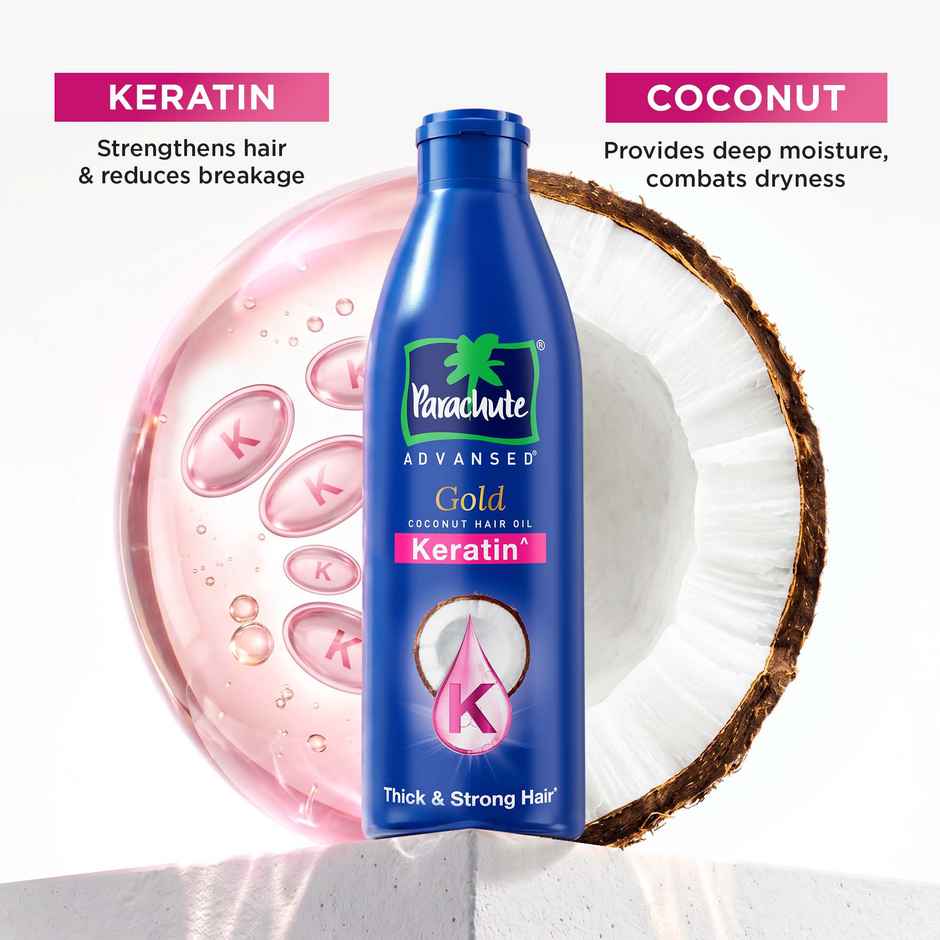 Parachute Advansed Gold Keratin Coconut Hair Oil |Thick & Smooth Hair| No Paraben or Silicone