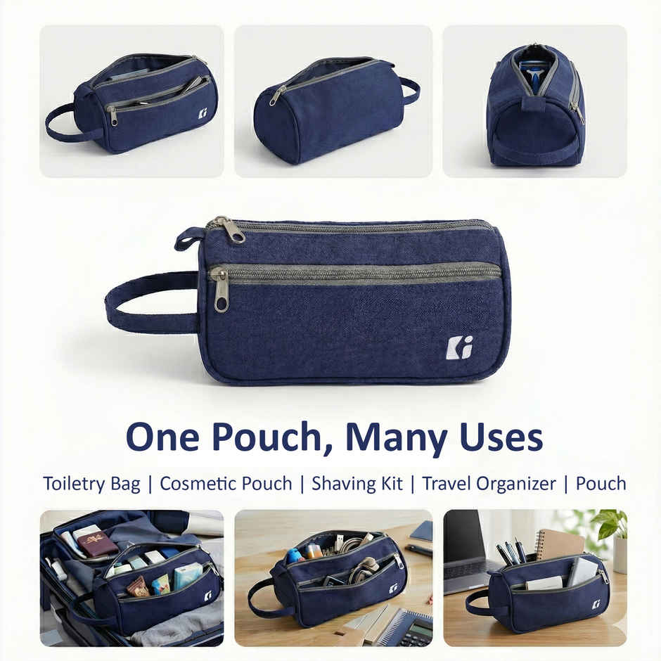 Kuber Industries 2 Main Compartment Toiletry Travel Bags Shaving Kit/Bag for Men and Women - Blue