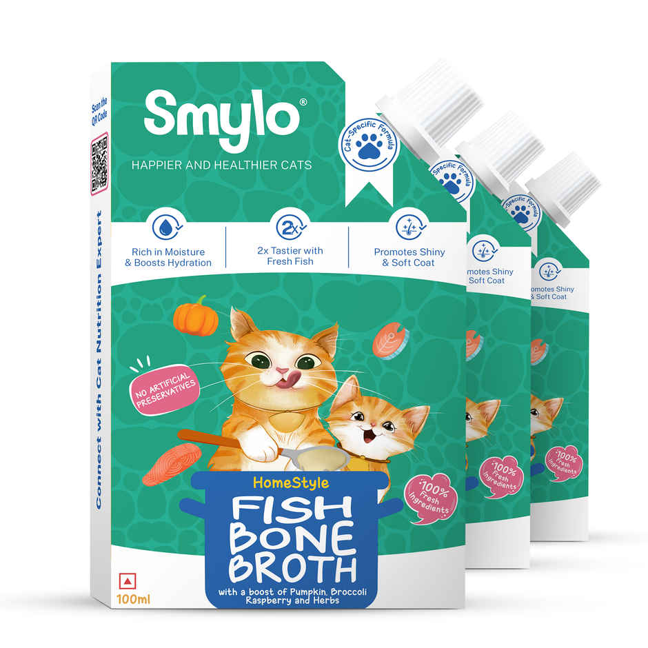 Smylo Homestyle Fish Bone Broth for Cats Hydrating Food Topper for Shiny Coat Strong Joints All Ages
