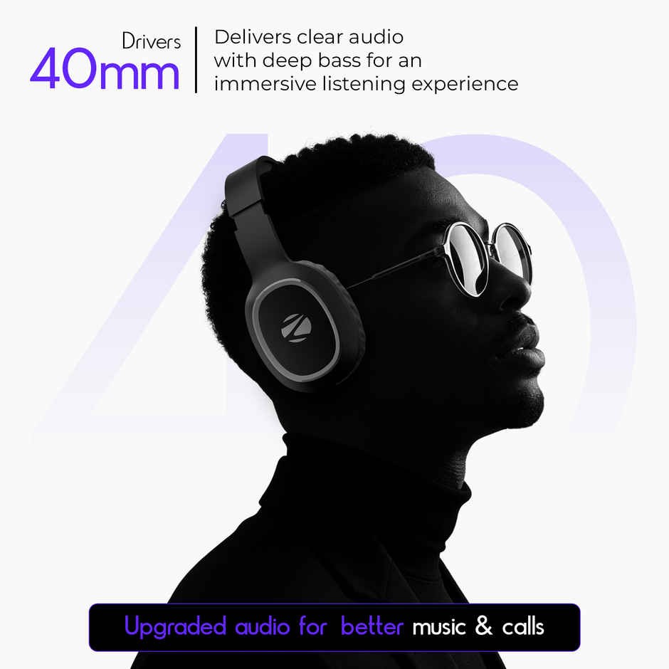 ZEBRONICS THUNDER Bluetooth 5.3 Wireless Headphones with 60H Backup, Gaming Mode, Dual Pairing, ENC, AUX, Micro SD, Voice assistant, Comfortable Earcups, Call Function - Black