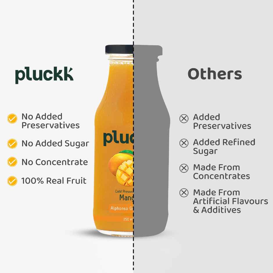 Pluckk Cold Pressed Extracted Mango Juice | No Preservatives | No Added Sugar