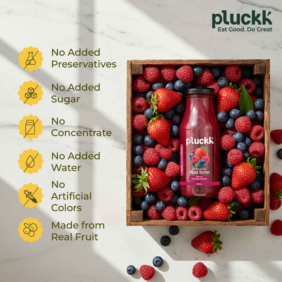Pluckk Cold-Pressed Mixed Berries Juice | No Sugar, No Preservatives | Antioxidant-Rich | Combo