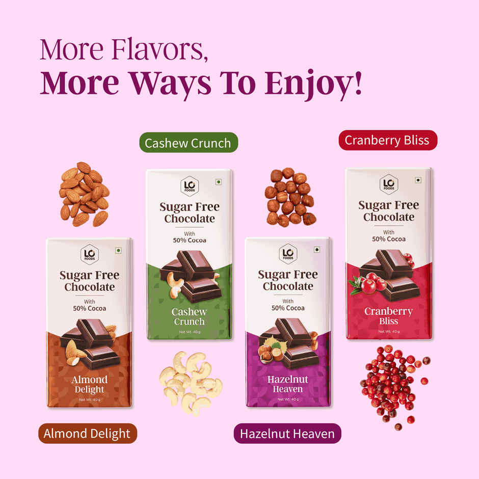 Lo Foods Hazelnut Sugar Free Dark Chocolate Bar - Premium Cocoa Butter Healthy Chocolate