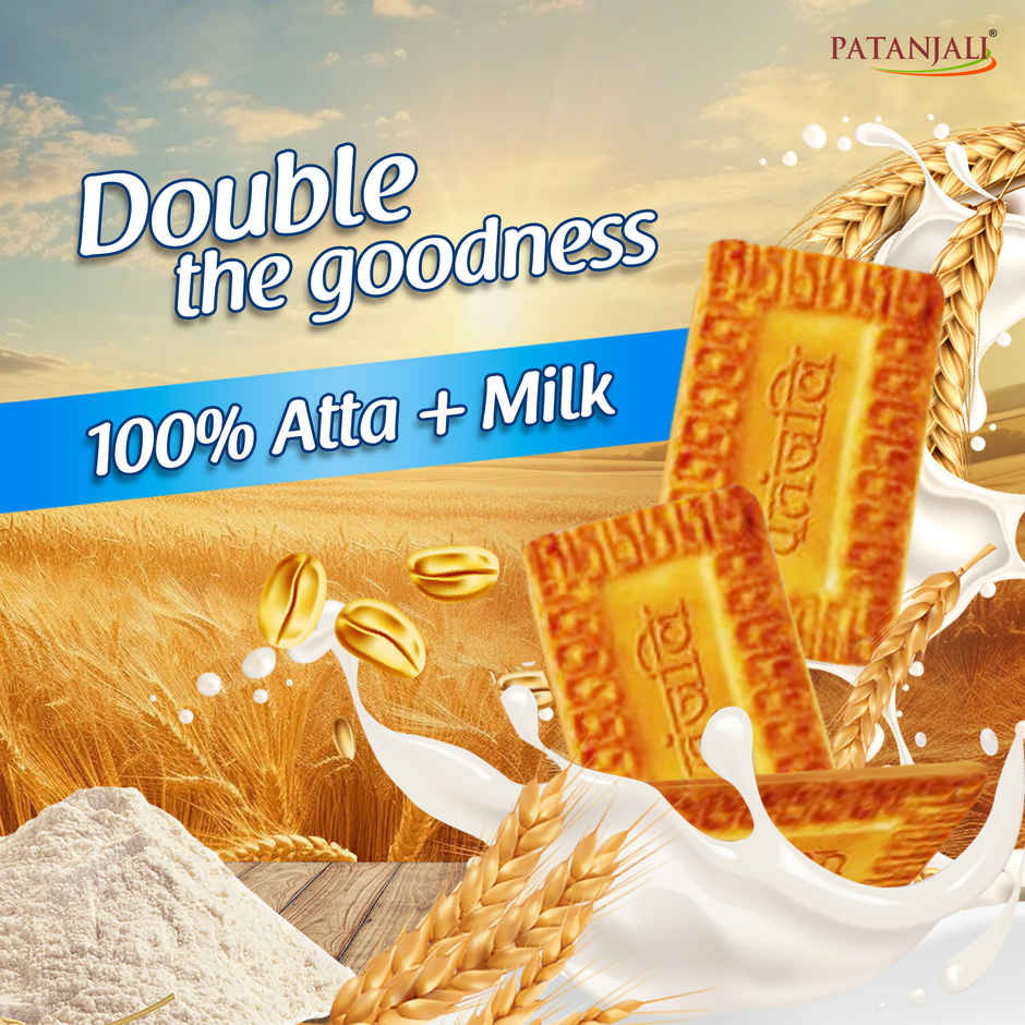 Patanjali Doodh Atta Biscuits - Whole Wheat Milk biscuits, Rich in Fibre