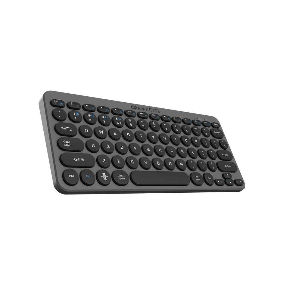 Amkette Optimus Bluetooth 4 In 1 Multi Device Wireless Keyboard/Bluetooth Keyboard | One Click Device Switching and AI Access for Windows, MacOs, Android and iOS, Dual OS Layout - Grey