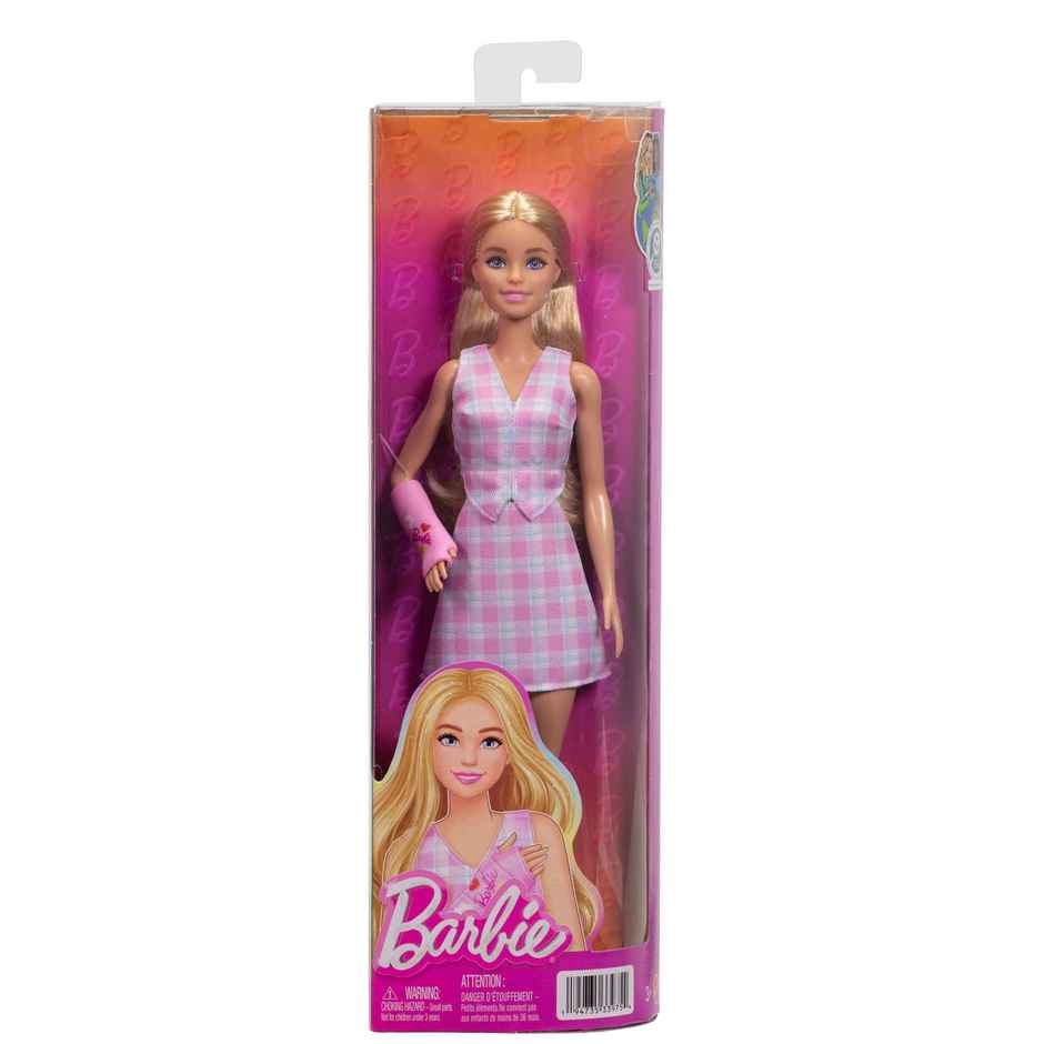 Barbie Fashionistas Doll 243 with Pink Arm Cast and Plaid Top and Skirt Blonde