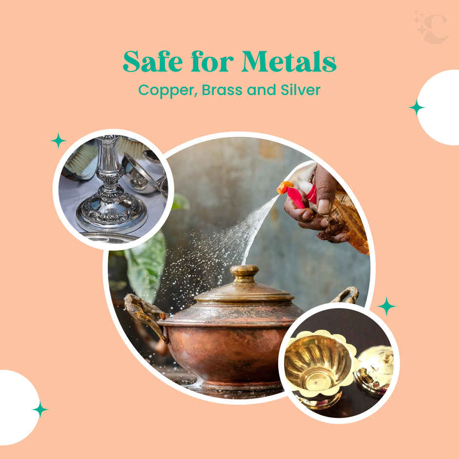 Cleevo Natural Copper Brass & Silver Cleaning Spray Pack Powder To Liquid (1l) & Cleevo Natural Dishwash Liquid Pack Non-Toxic Eco-Friendly Powder To Liquid Lime (2l) Combo