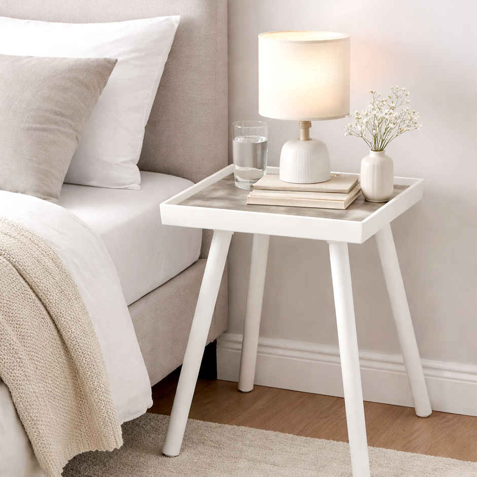 Nayasa Square Side Table Plastic Bedside Table | Grey