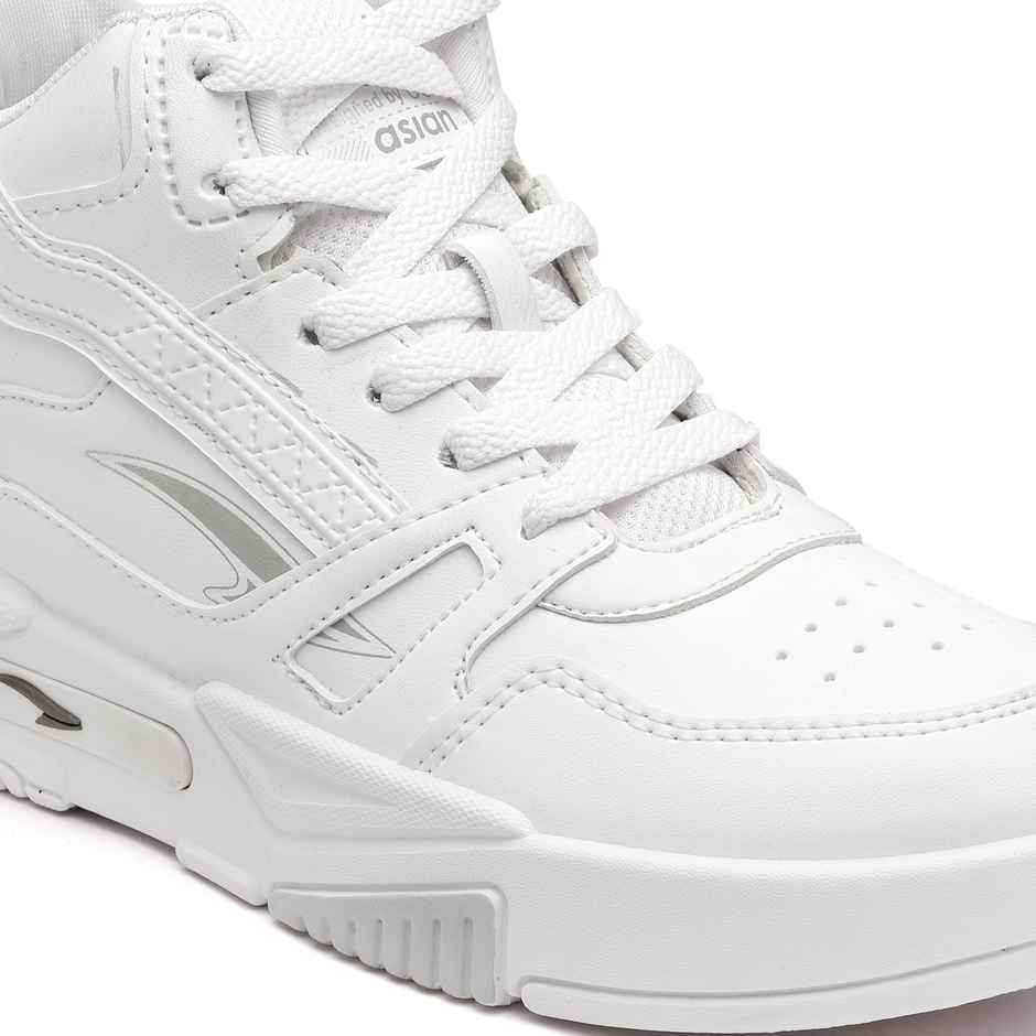 Asian Men s Mexico-11 Full White Hightop Sneakers | UK-9