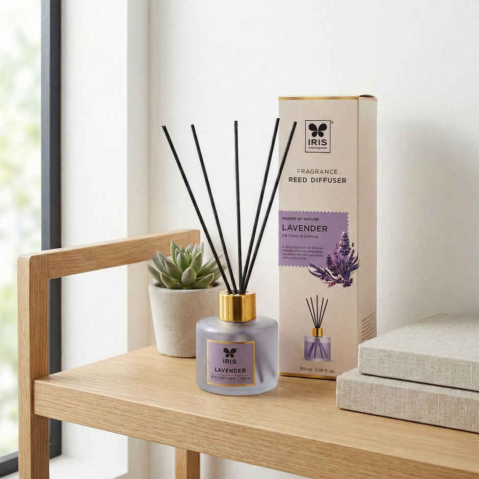 IRIS Lavender Frosted Glass Reed Diffuser Set | Oil and 5 Fibre Reed sticks
