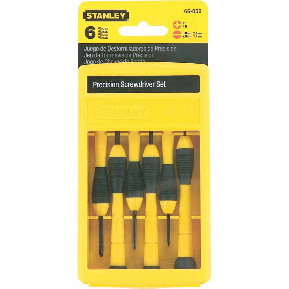 STANLEY 66-052 6-Piece Precision Screwdriver Set, 4 Slotted & 2 Phillips, Ideal For Machines, Cars