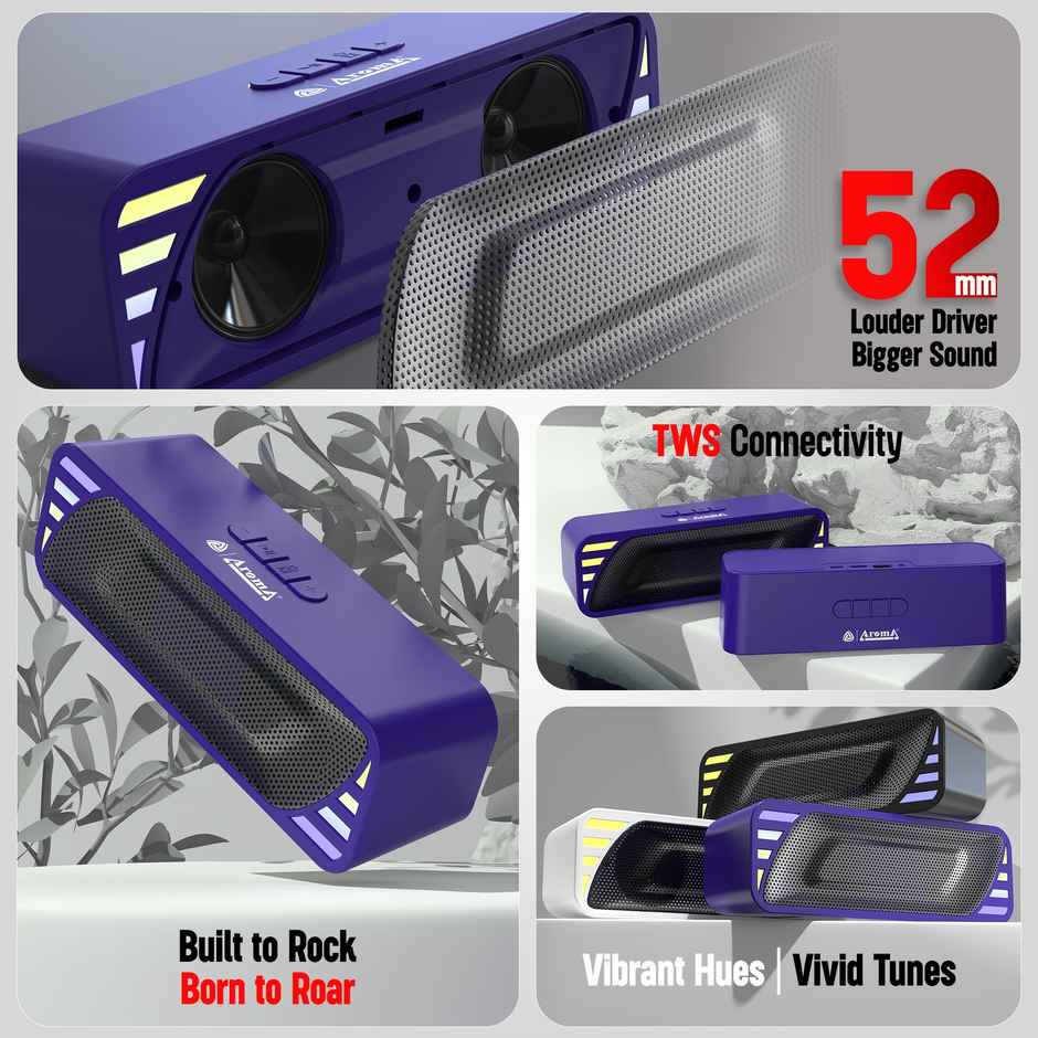 Aroma Rock 10W Upto 12 Hrs Music time With Dynamic RGB Lights | Blue, Bluetooth Speaker