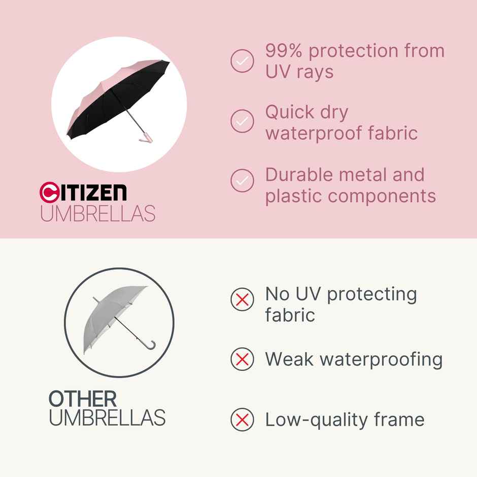 Citizen Auto Open Close Umbrella Glass Handle Baby Pink | 23.5 inch | 3 Fold