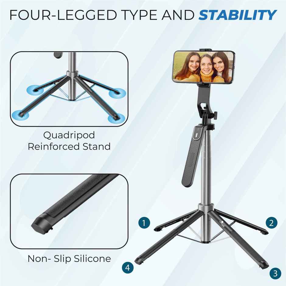Kratos 62 Inch Long 4 Leg Suport Selfie Stick With Tripod Stand & Remote For Video Recorging
