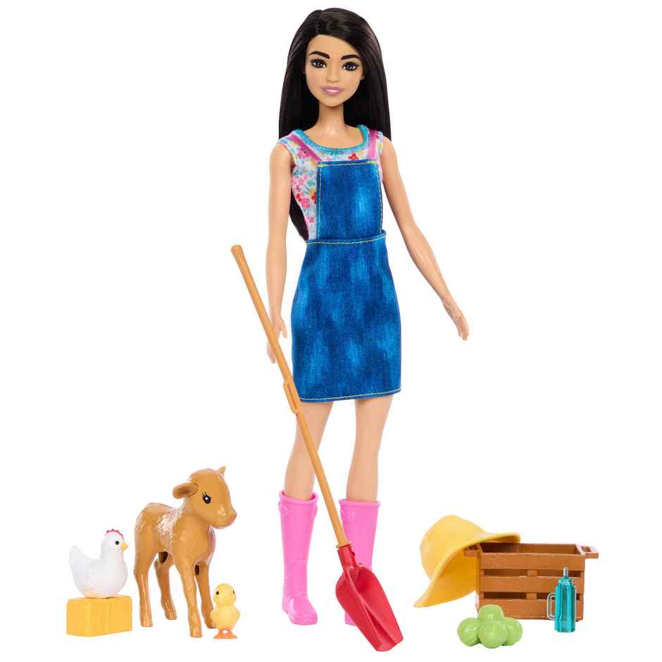 Barbie Farmer Brunette Doll Career Set with Animals