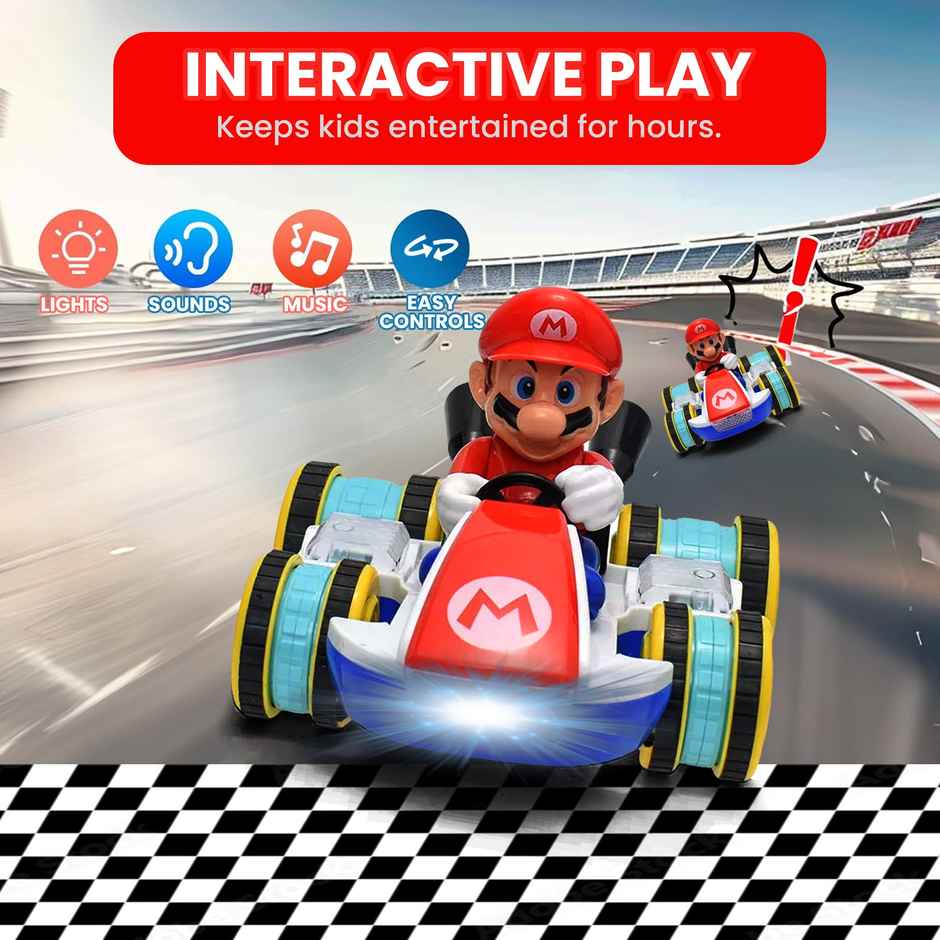 Kidology Mario Racing Remote Control RC Car Toy with LED Lights | Musical Toy for Kids - Red