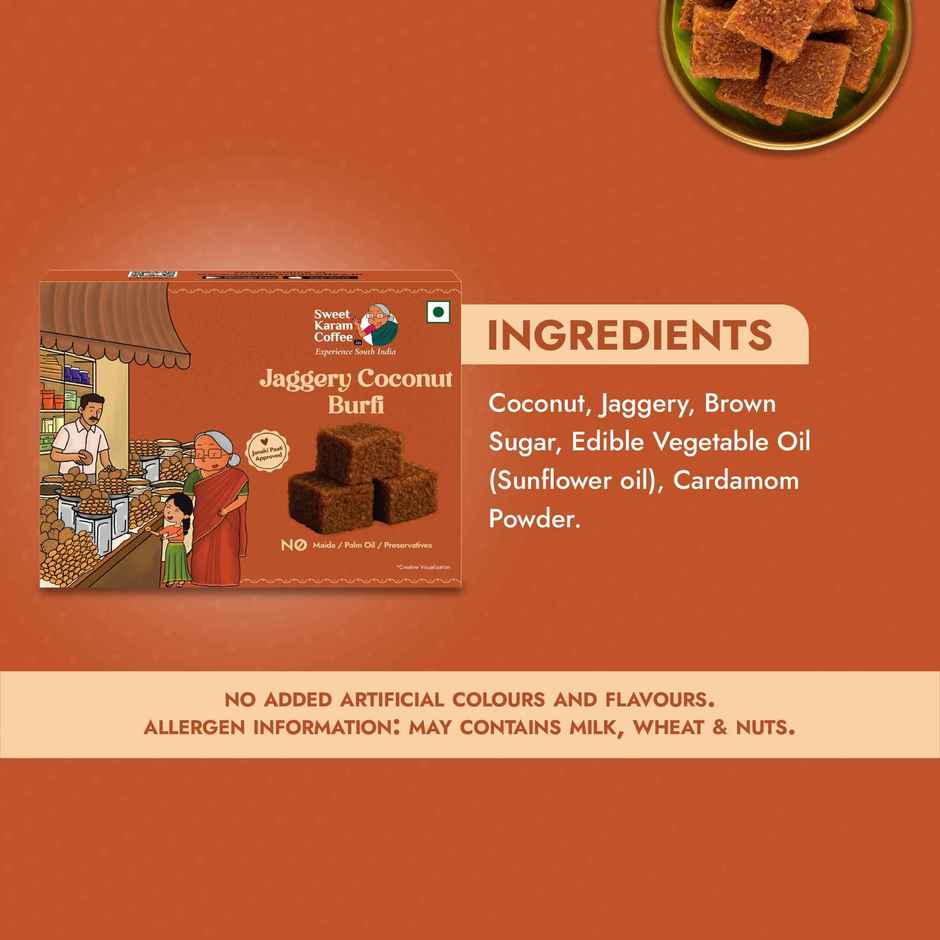 Sweet Karam Coffee Jaggery Coconut Burfi | No Preservatives
