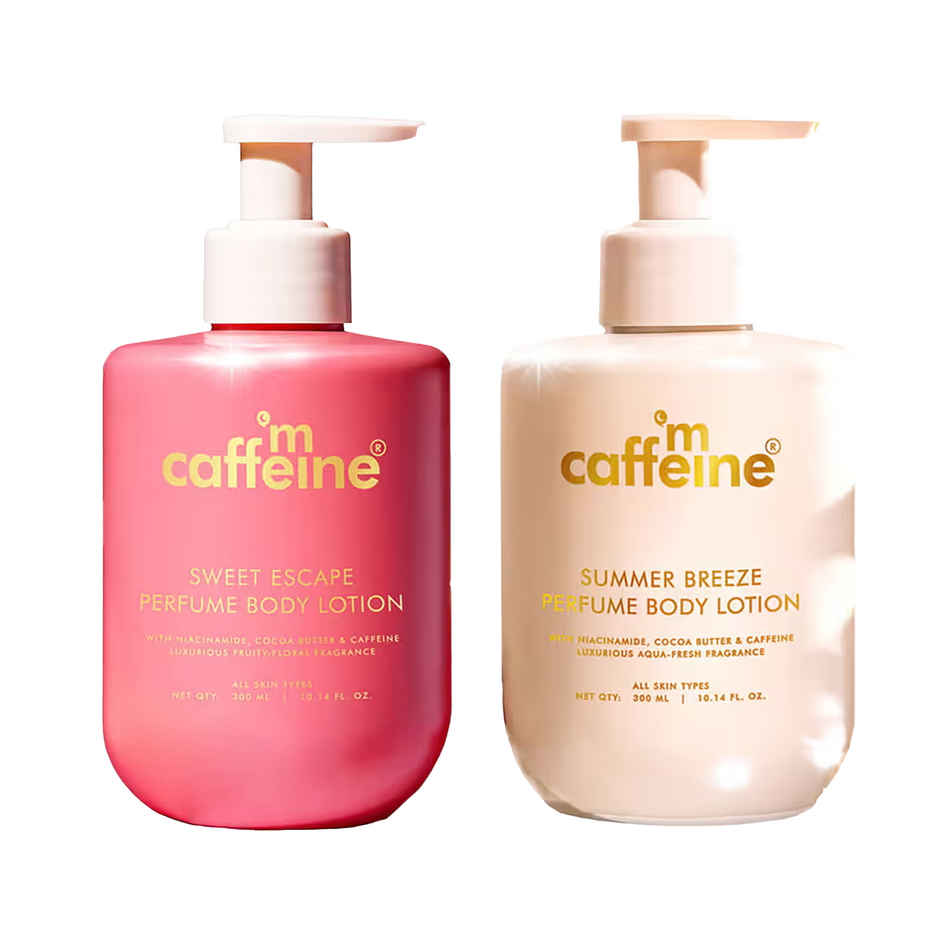 Mcaffeine Sweet Escape Perfume Body Lotion With  Niacinamide - Cocoa Butter| Fruity-Floral Fragrance (300g) & Mcaffeine Summer Breeze Perfume Body Lotion With Niacinamide - Cocoa Butter|Fresh Aquatic Fragrance (300g) Combo