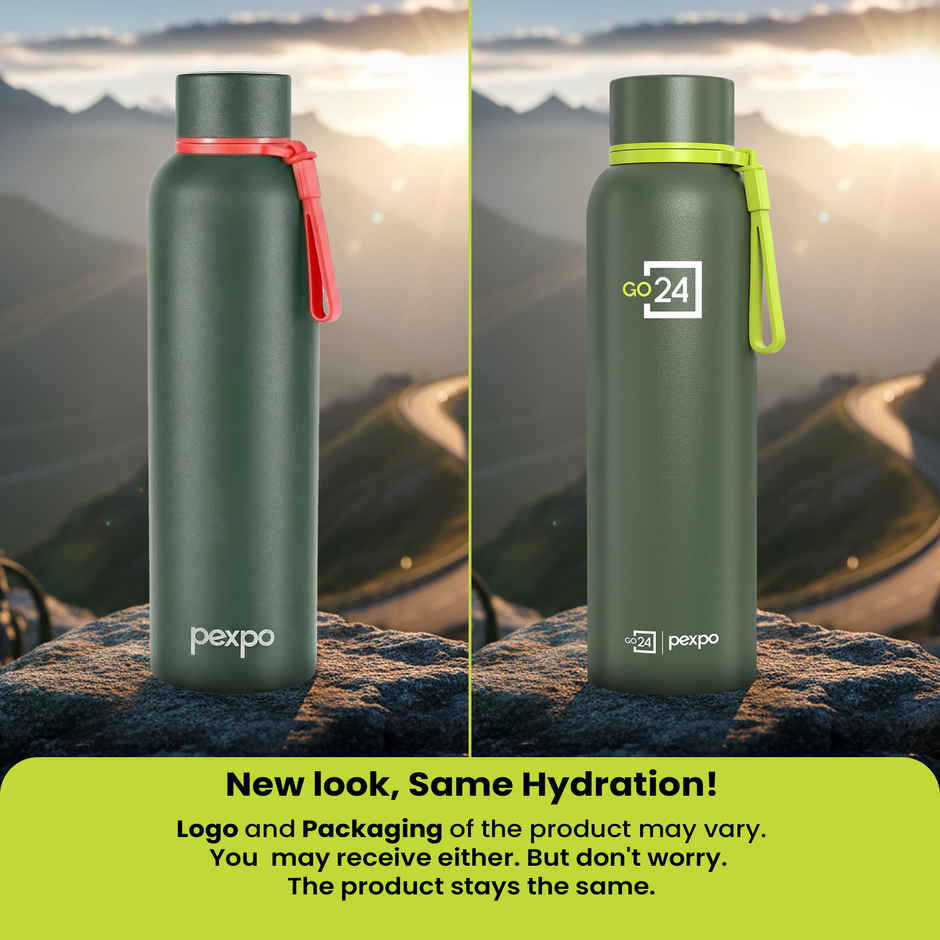 Go24 | Pexpo Bravo Hot & Cold ISI Certified Insulated Thermosteel Water Bottle | Military Green | 1 L