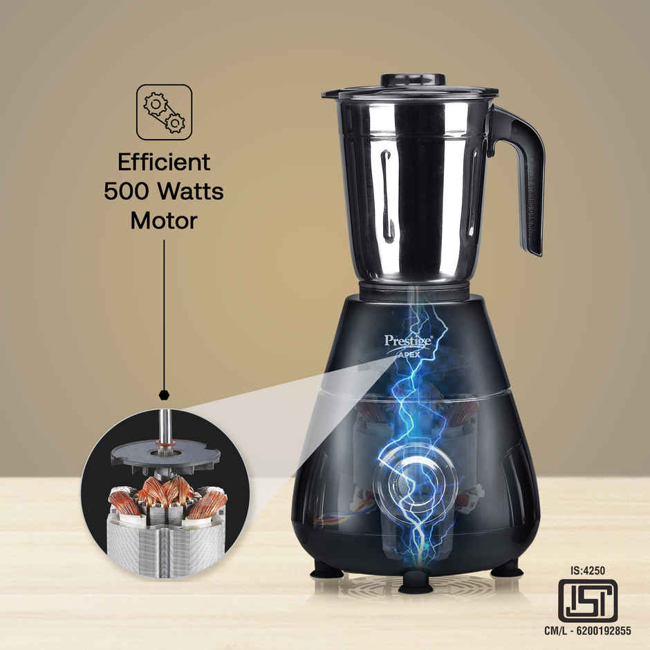 Prestige Apex Blendo 500 Watt Mixer Grinder with 4 Jars | 2 Jars+2 Nutri Blend | Black