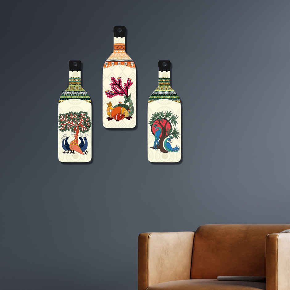 eCraftIndia Madhubani Art Decorative Wooden Wall Hanging Set