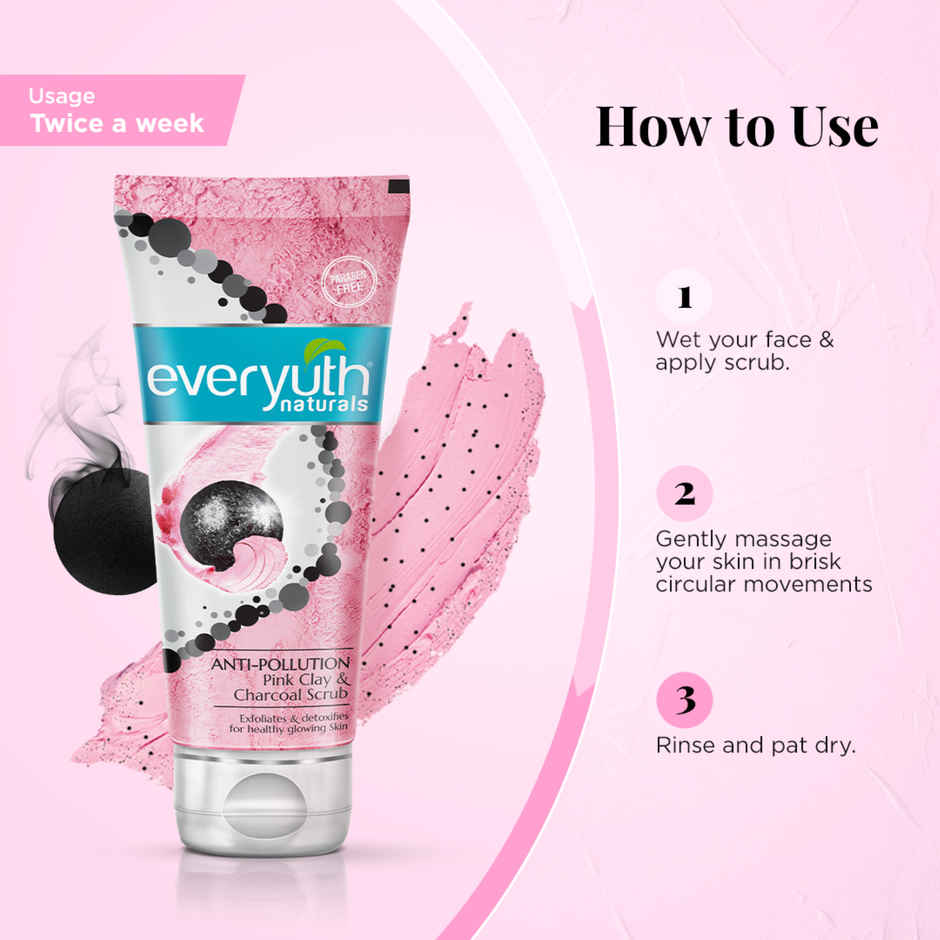 Everyuth Naturals Anti Pollution Pink Clay & Charcoal Scrub | For all skin types (Oily/ Dry)