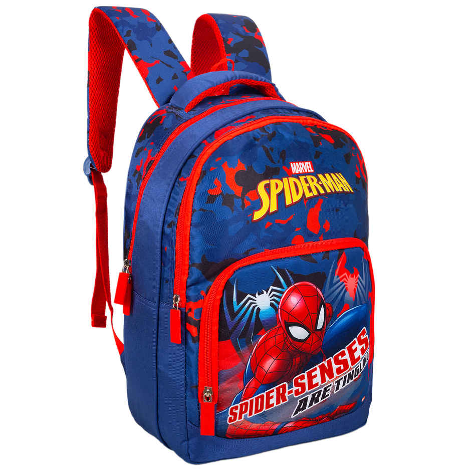 Striders Kid's Spider-Man School Bag | Red & Blue | Spacious Compartments | 14 in