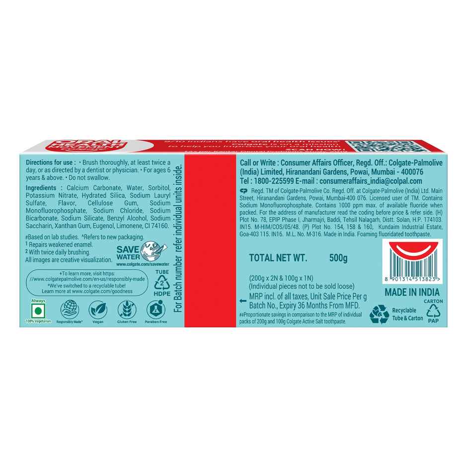 Colgate Active Salt Toothpaste Daily Germ Protection Healthy Gums & Teeth Combo Pack