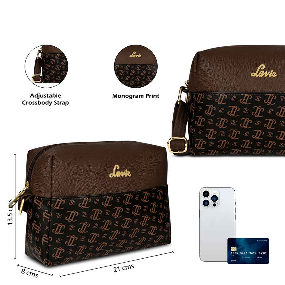 Lavie Women's Mono Ll Senna Box Crossbody Sling Bag | Ladies Purse Handbag | Brown