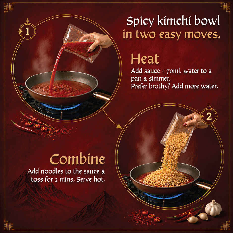 CHEFFIN Spicy Kimchi Noodle Kit | Kimchi Style Sauce | Ready in 2 Mins | No Artificial Preservatives