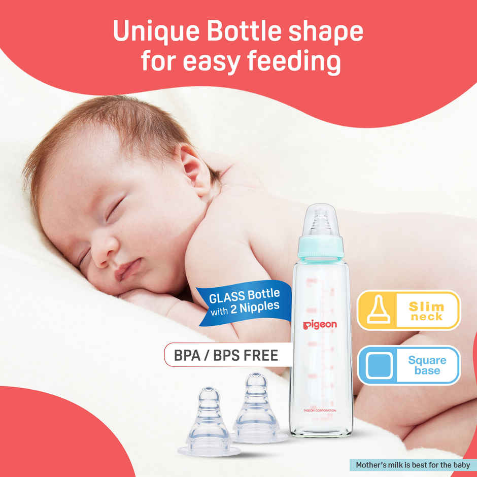 Pigeon Baby Care Glass Feeding Bottle | 240ml | Pale Blue Nipple L
