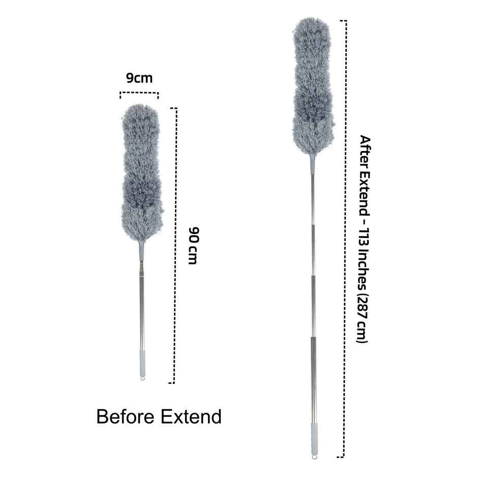 Kuber Microfiber Fan Duster with Long Rod | Household Cleaning Brush | Grey & White