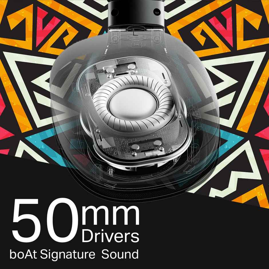 boAt Rockerz Plus 550 Wireless Headphones with mic, 100Hrs Playtime, IPX5, BT v5.4 | Black psyche