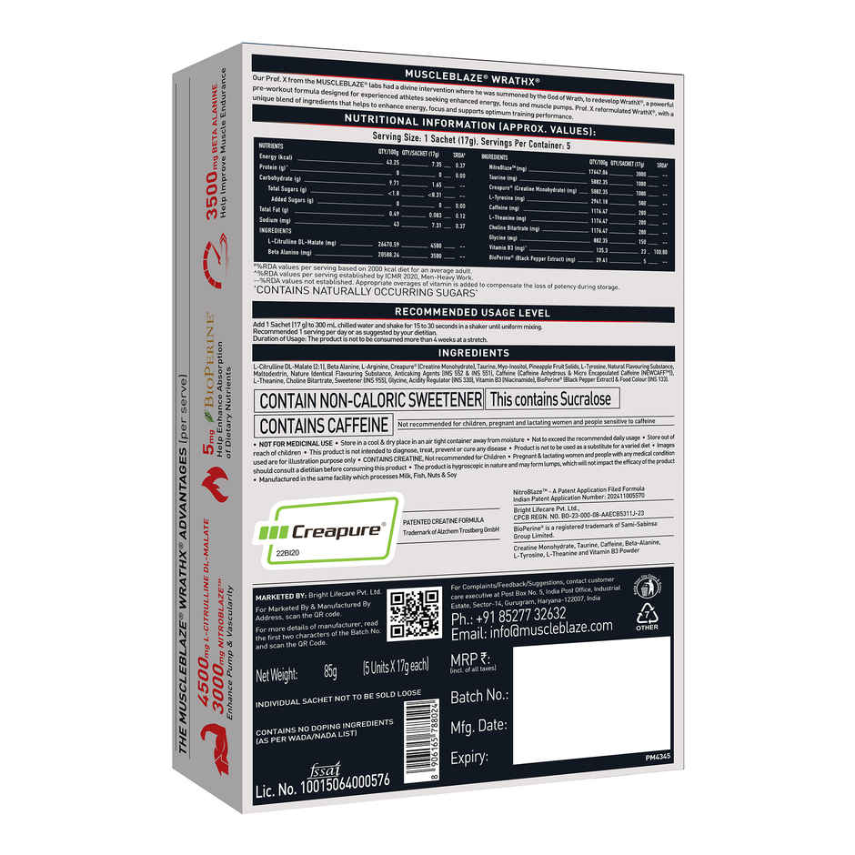 Muscleblaze Pre Workout Wrathx With Creapure, Nitroblaze & Bioperine | Cola Frost