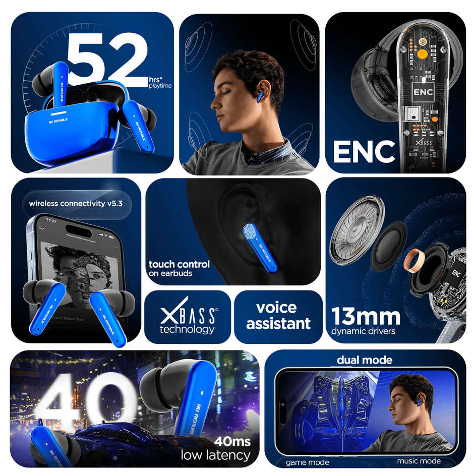 Nu Republic Epic X4 With 52 Hrs Playtime Tws Earbuds | Blue