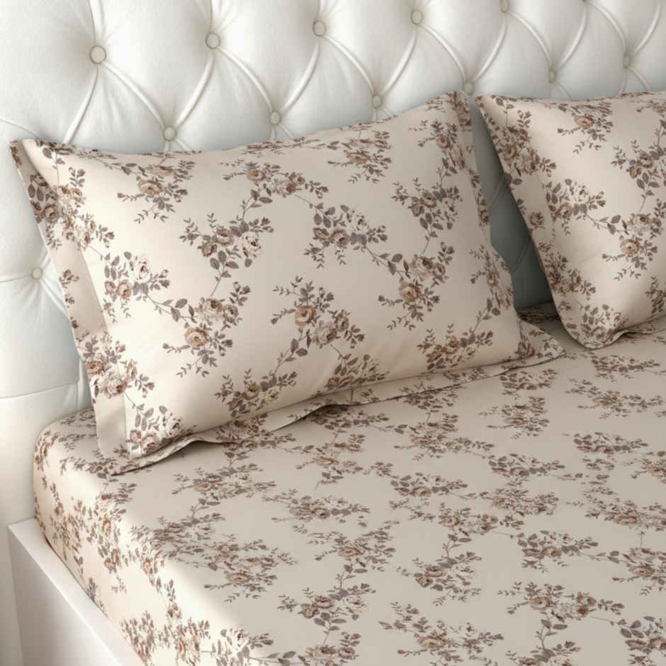 Raymond Home 120 GSM Hazel Floral Double Bedsheet with 2 Pillow Covers Beige