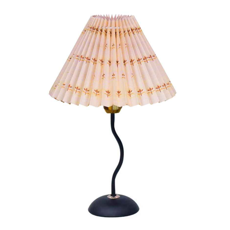 Homesake Matt Black Twister Metal Bedside Lamp | Floral Pleated Shade | Modern Table Light