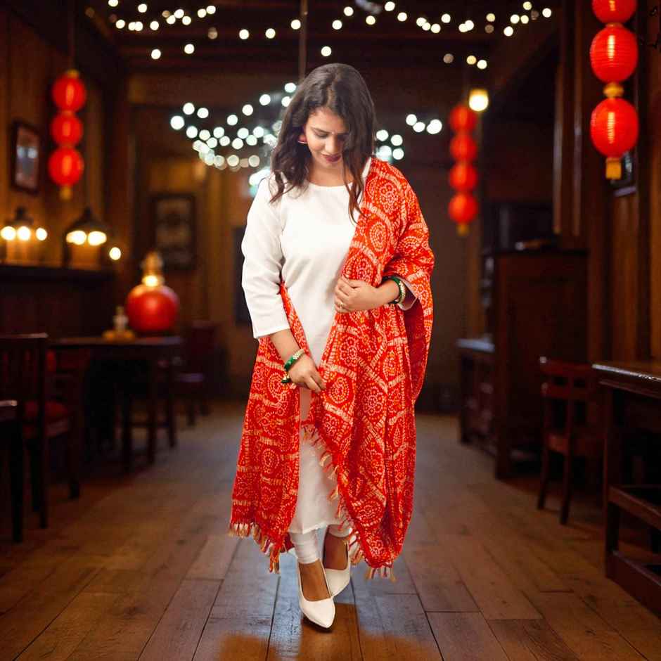 Red Bandhini Dupatta | House of Festivals