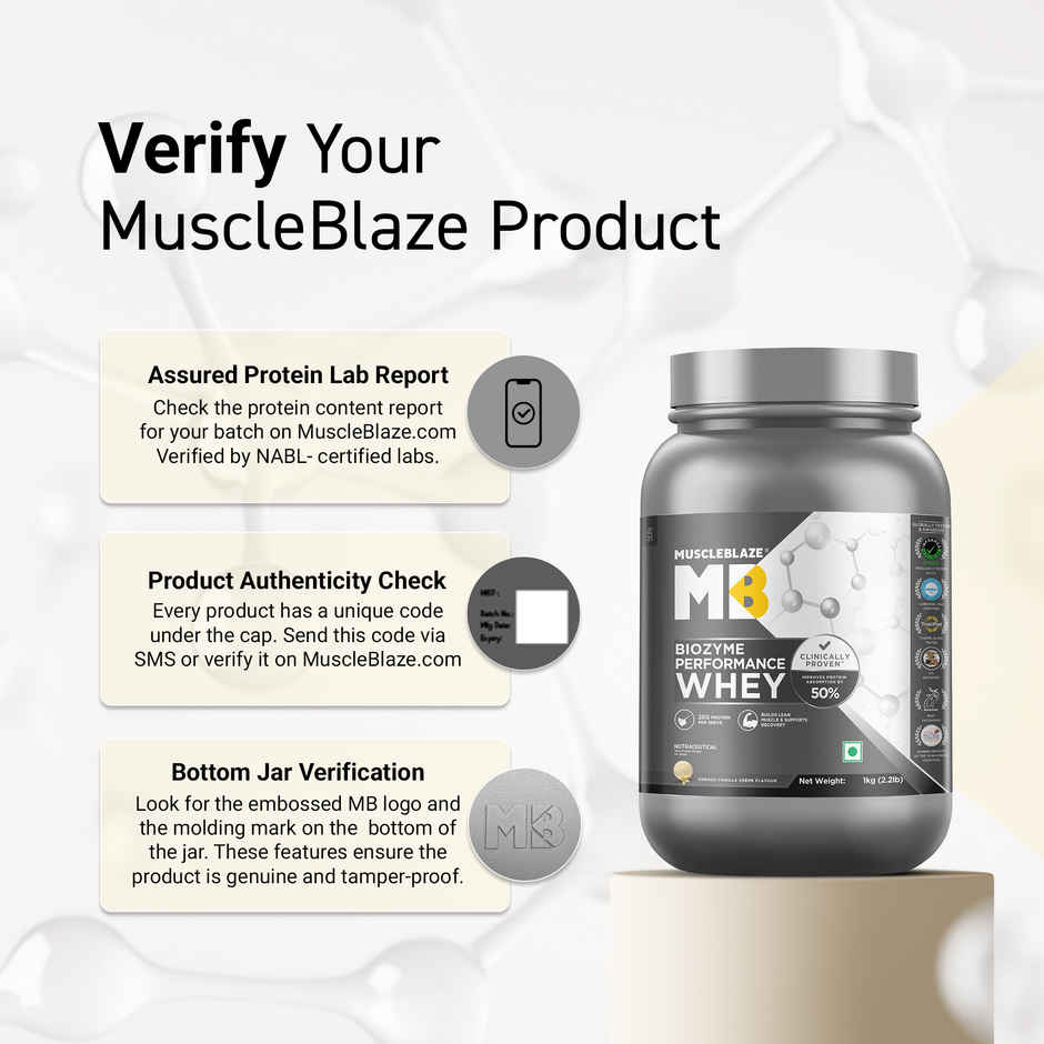 MuscleBlaze Biozyme Performance Whey Protein Powder | French Vanilla Creme