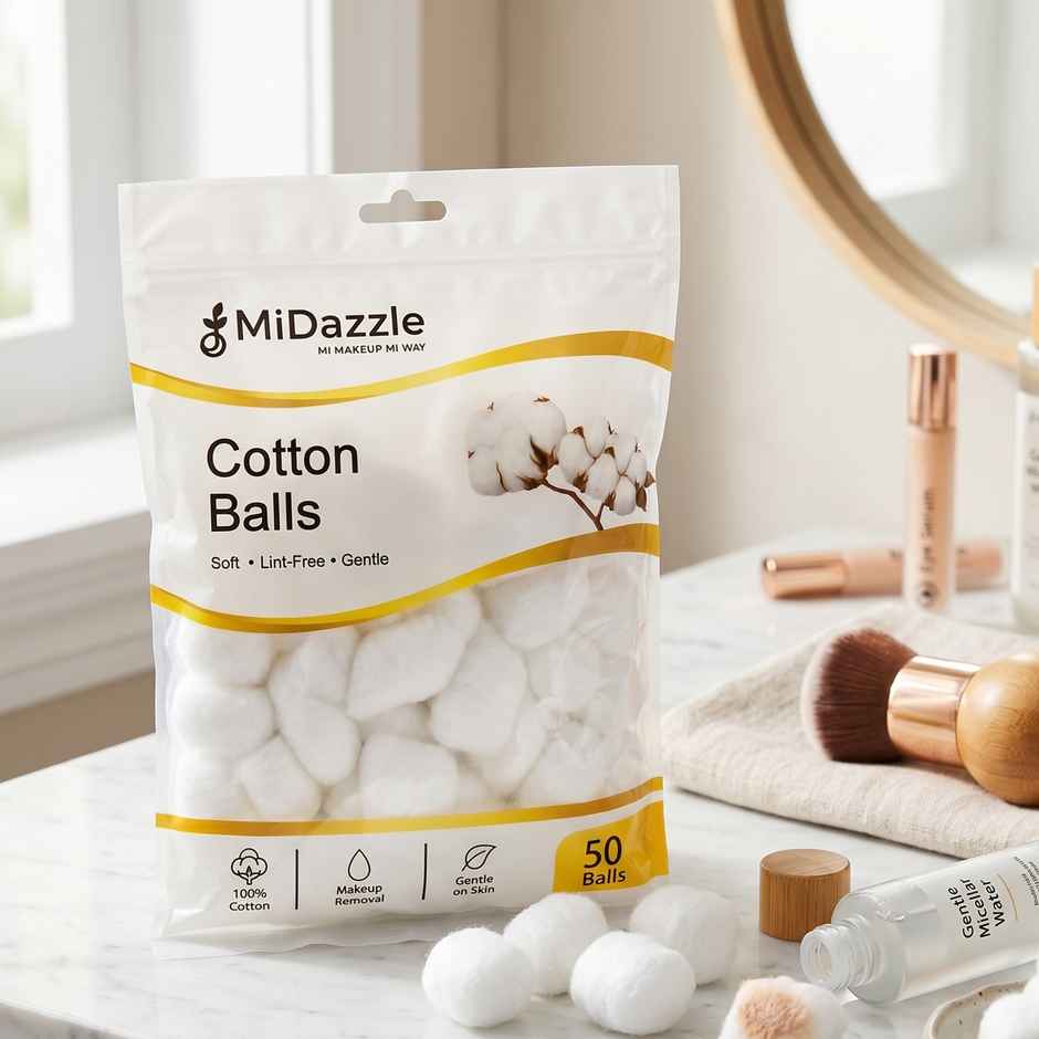 Midazzle Cotton Balls for Eye, Face Makeup and Nail Paint Remover | Pack of 50 | MICB3601