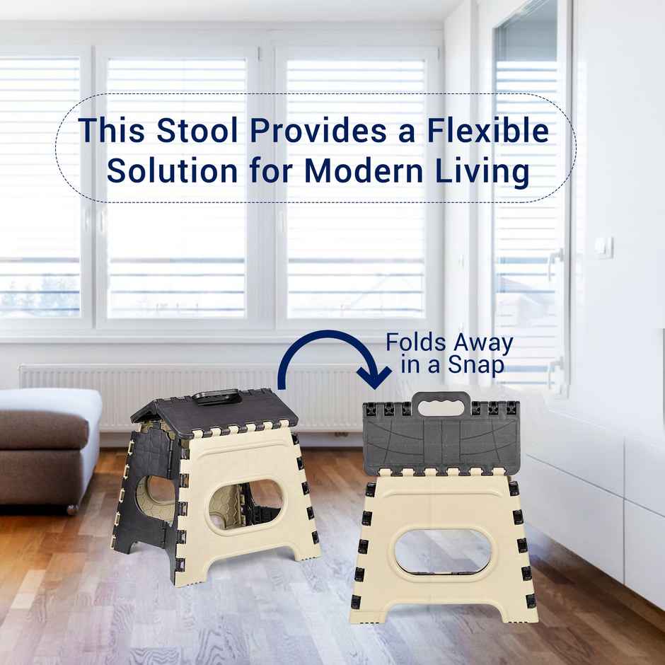 Kuber Industries Foldable Stool | Collapsible Camping Chair for Outdoor | Small | Cream & Black