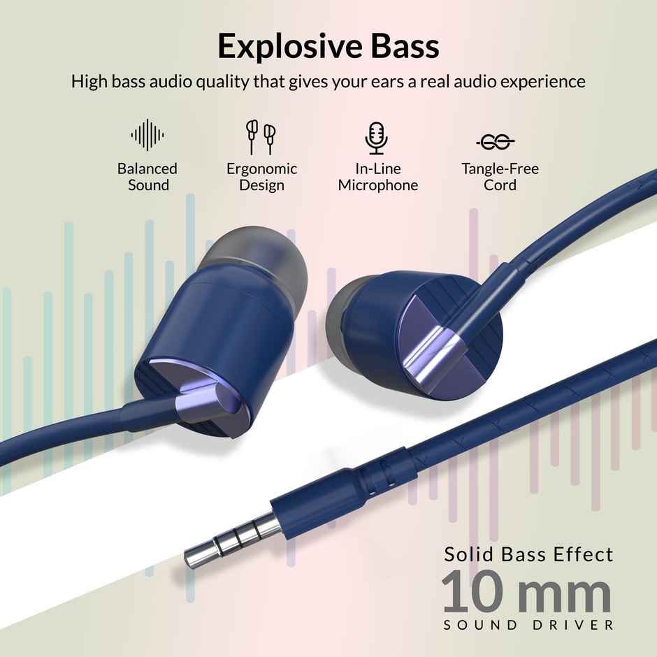 Caidea CHF500 Wired Earphone with Mic | 3.5 mm Jack I 10 mm I Blue