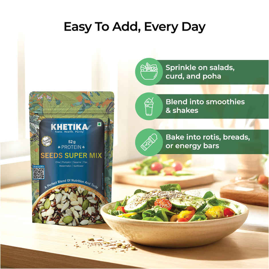 Khetika Super Seed Mix Rich in Protein 52g, Pumpkin, Sesame, Watermelon, Sunflower, Flax, Chia Seeds