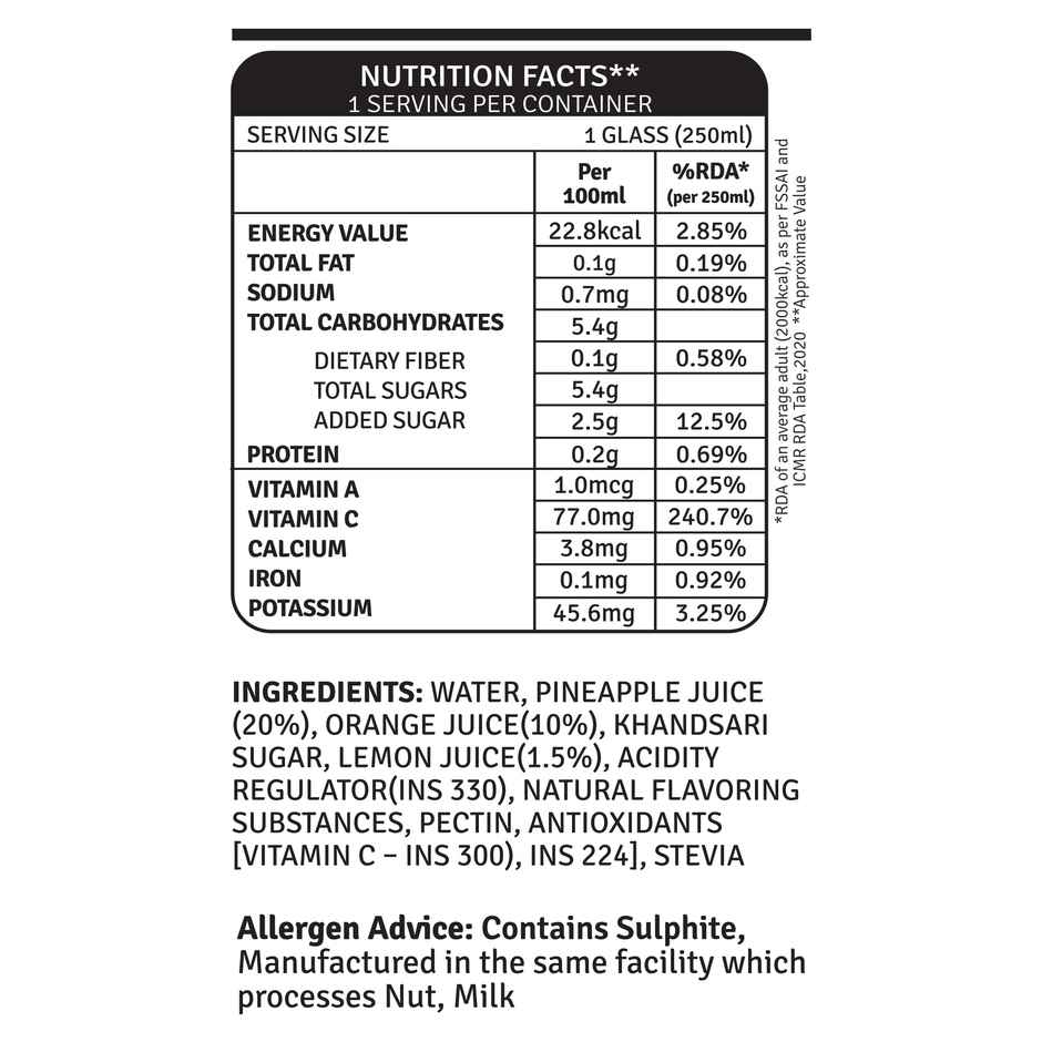 RAW Pressery VitC Burst  Pineapple, Orange & Lemon Juice  Not From Concentrate  Daily Dose