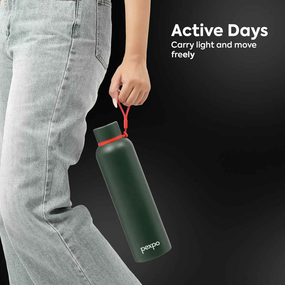 Pexpo Bravo Hot & Cold ISI Certified Insulated Thermosteel Water Bottle | Military Green | 1 L