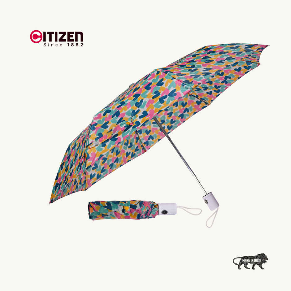 Citizen 3 Fold 22 Inch Auto Heart shape multicolour printed umbrella